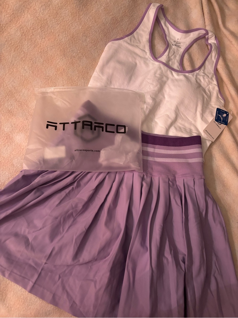 Lavender Pleated Athletic Skirt Set with White Stripe - Picture 5 of 8
